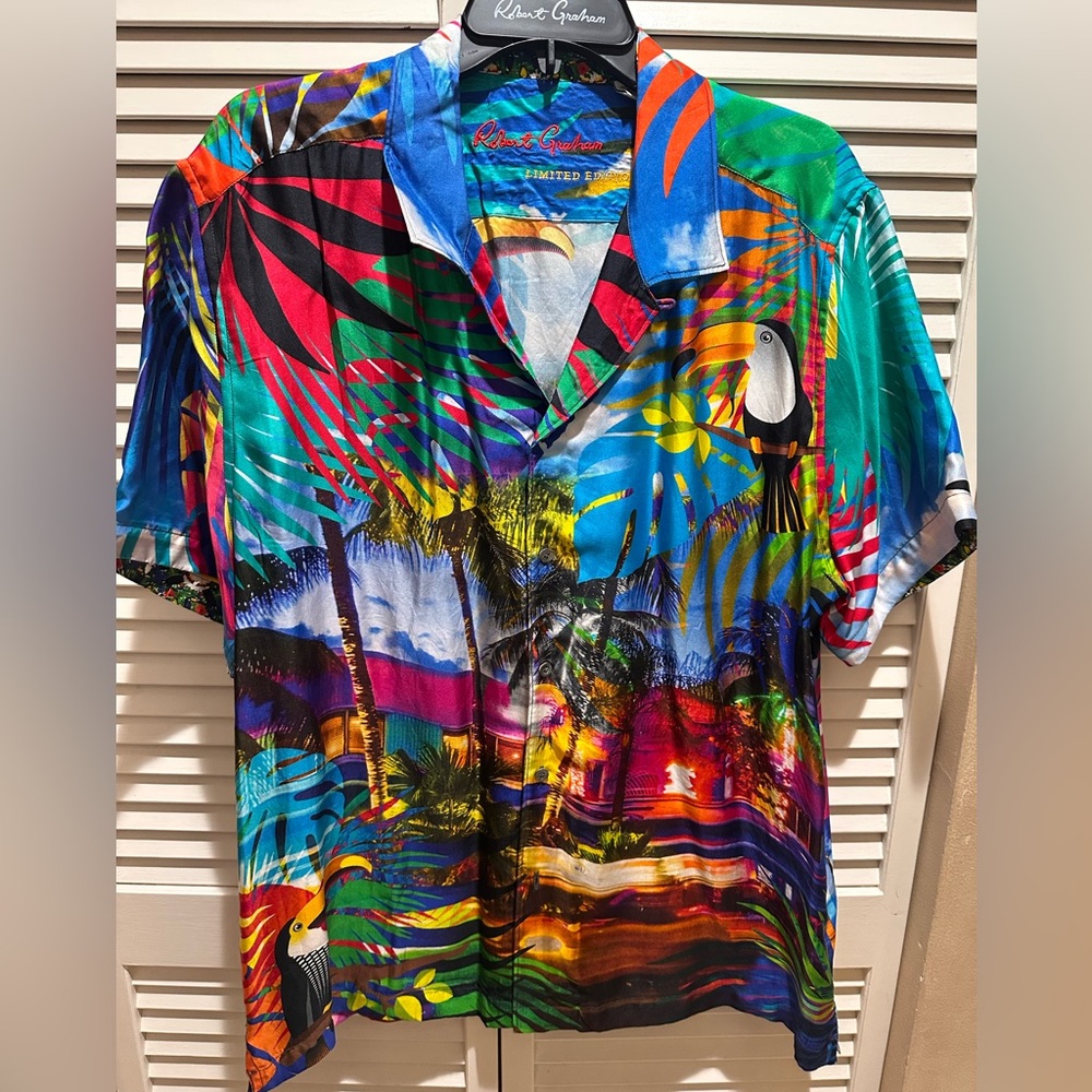 Robert Graham Limited ‘The Toucan’ Silk Shirt Tropical Men's Short Sleeve